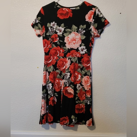 Joe Boxer Red and Black Floral Rose Flutter Sleeve Mini Sundress Size Medium - Picture 2 of 9